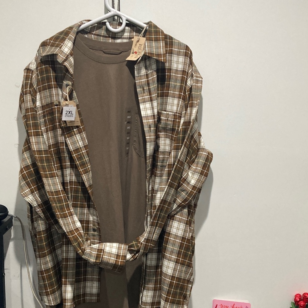 RedHead Tan and White Checkered Men's Shirt